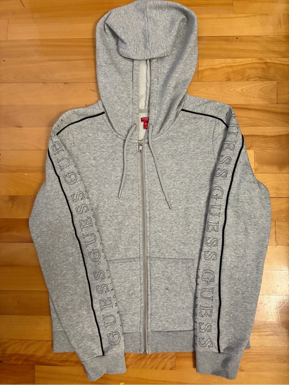 Guess  Gray Full-Zip Hoodie with Logo Tape
